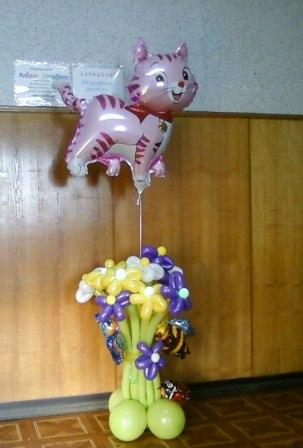 Букет шаров с розовым котиком в подарок